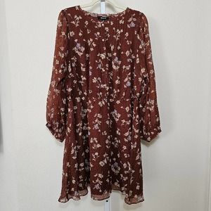 MADEWELL Women's Norma Rae Floral Print Long Sleeve Brown Mini Dress Sz 1X